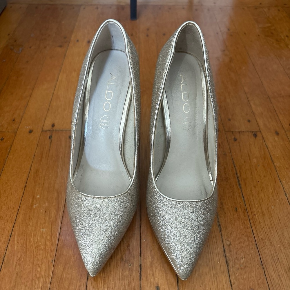 Aldo Champagne Glitter Pointed-Toe Pumps